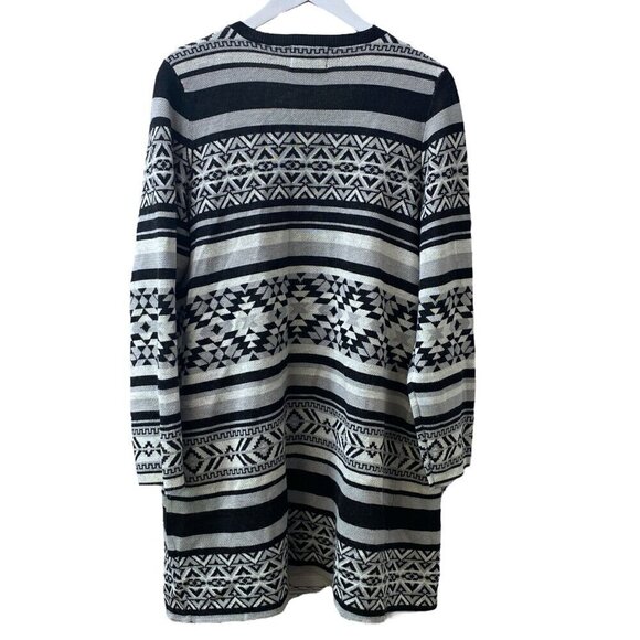 Cynthia Rowley Long Cardigan Plus Size 1X Open Sweater Black Aztec Wool Blend Du - Picture 4 of 10